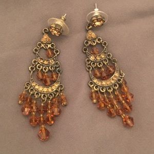 Brown and gold boho chandelier earrings